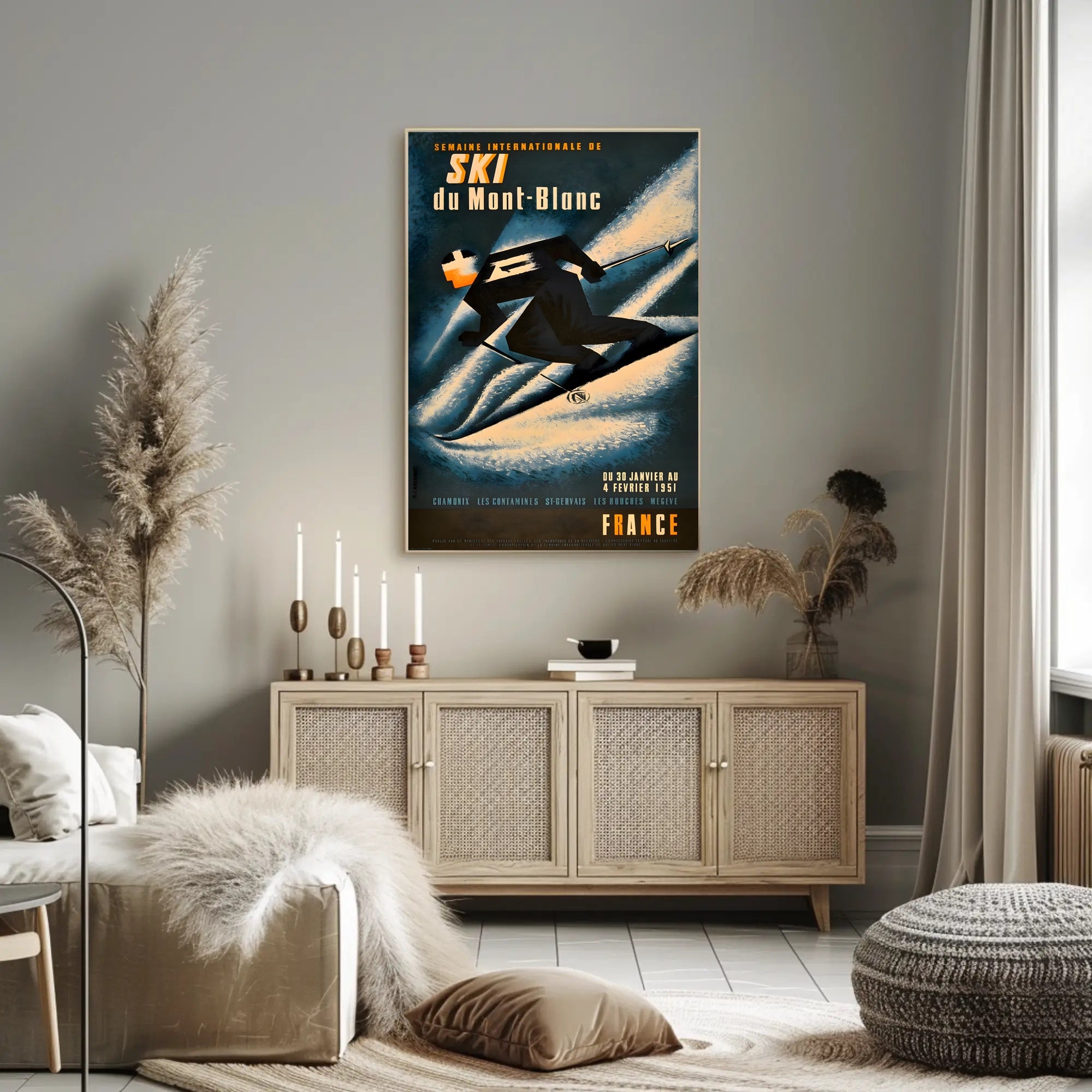 Vintage Skiing Mont Blanc Event Poster - Sports Poster PosterGoat
