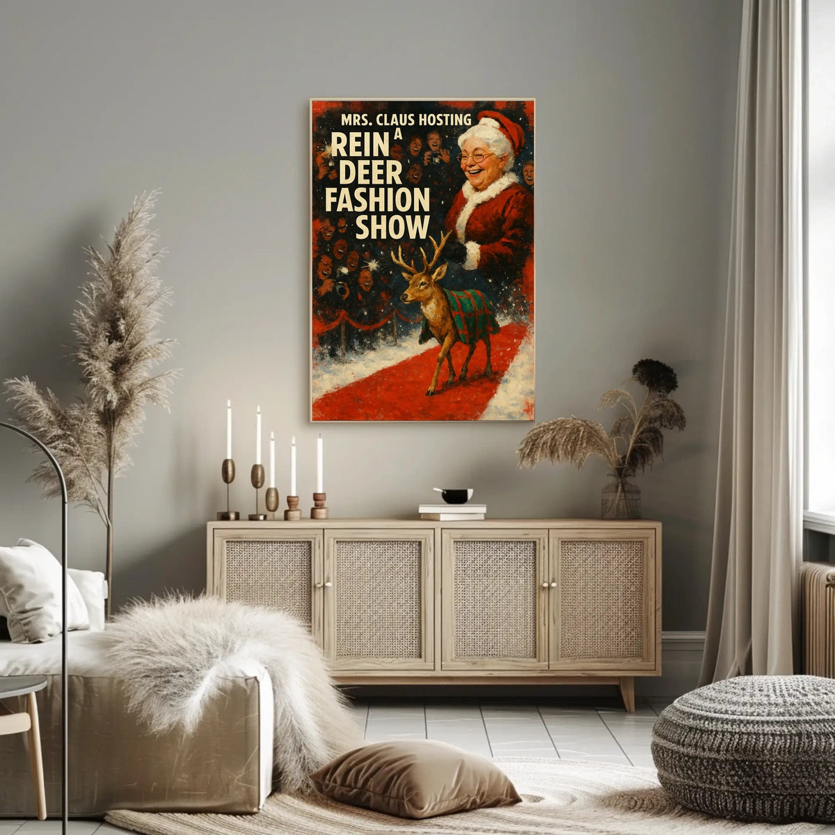 Mrs. Claus Reindeer Fashion Show Festive Pop Culture Poster