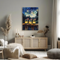 Three Mason Jars Glowing With Fireflies Rustic Poster