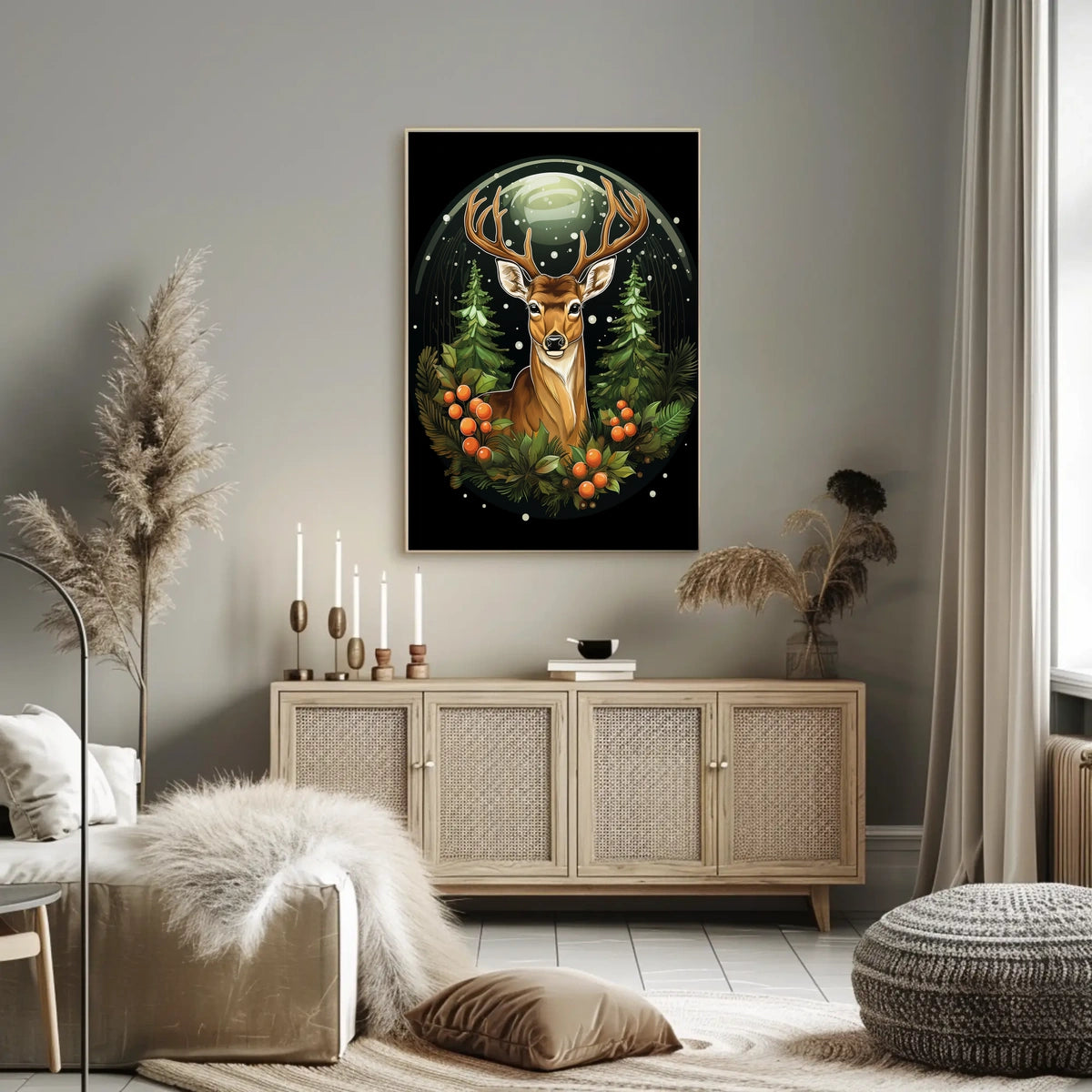 Majestic Deer In Winter Forest Poster