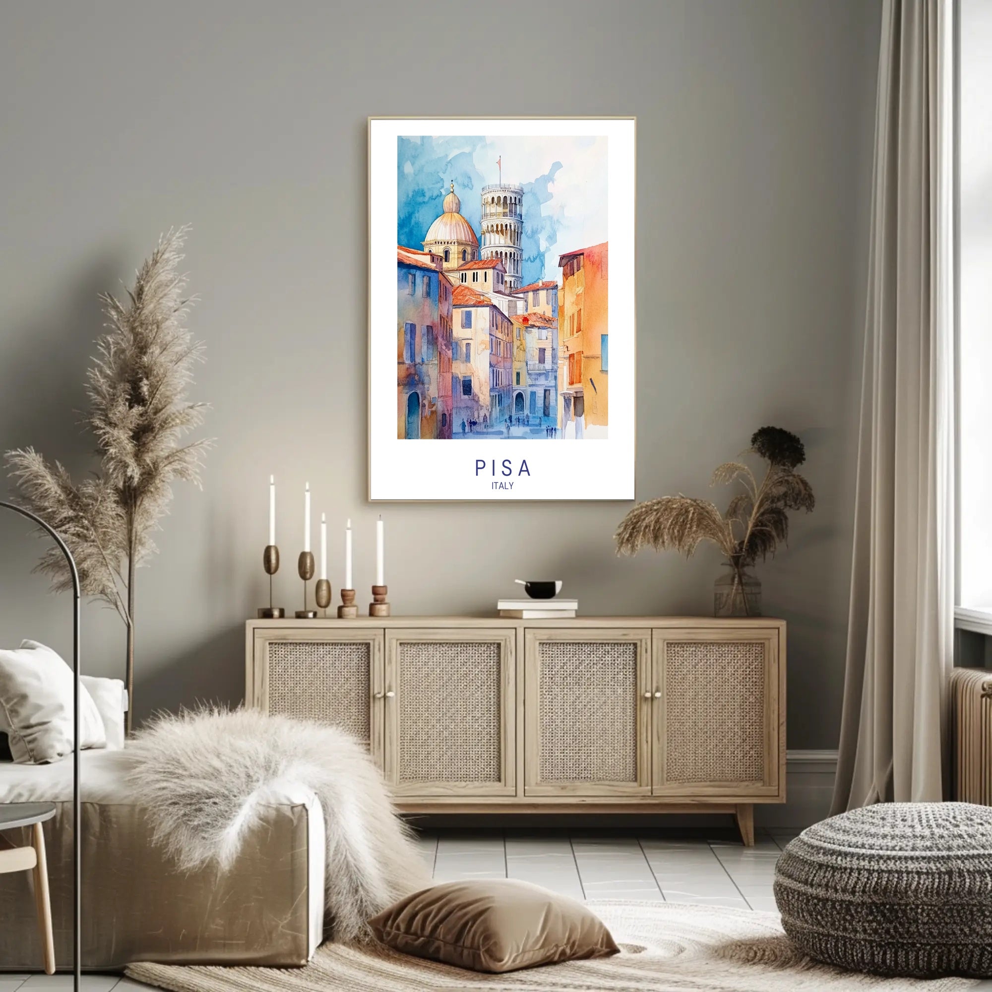 Pisa Leaning Tower Watercolor Art Travel Poster PosterGoat