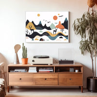 Mountain Serenity: Minimalist Deer Landscape Art Poster