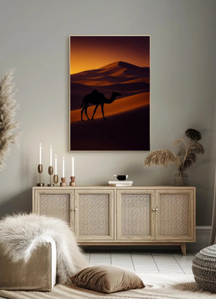 Camel Silhouette at Sunset Travel Poster