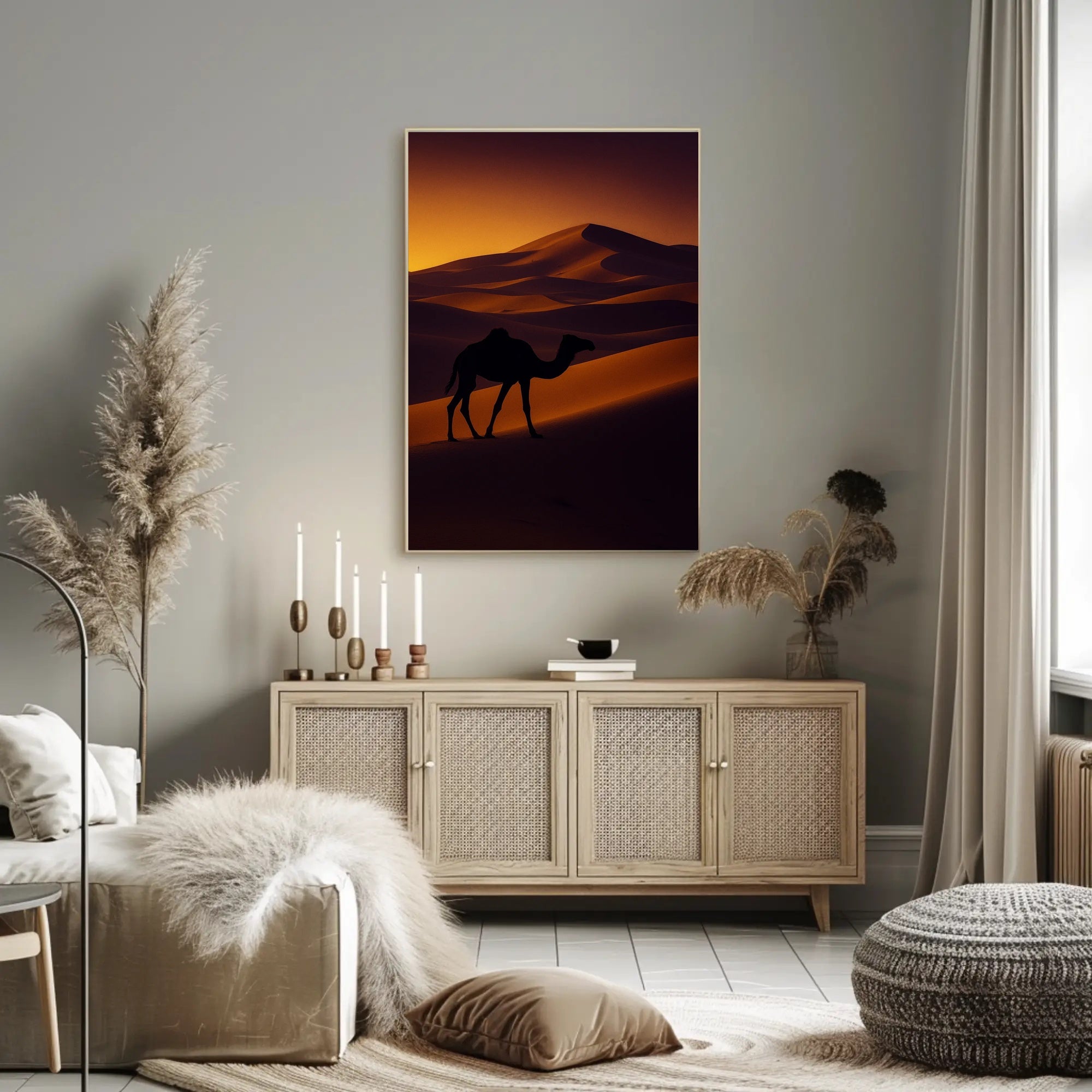 Camel Silhouette at Sunset Travel Poster