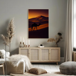 Camel Silhouette at Sunset Travel Poster