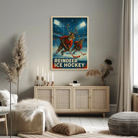 Reindeer Ice Hockey Poster for Holiday Fun Sports Enthusiasts