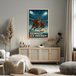 Reindeer Ice Hockey Poster for Holiday Fun Sports Enthusiasts