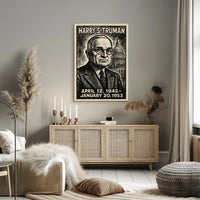 Harry S. Truman 33rd President of the United States B & W Comic Sketch Poster