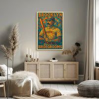 Vintage Baseball Art Poster of Brooklyn Bridegrooms Sports Poster