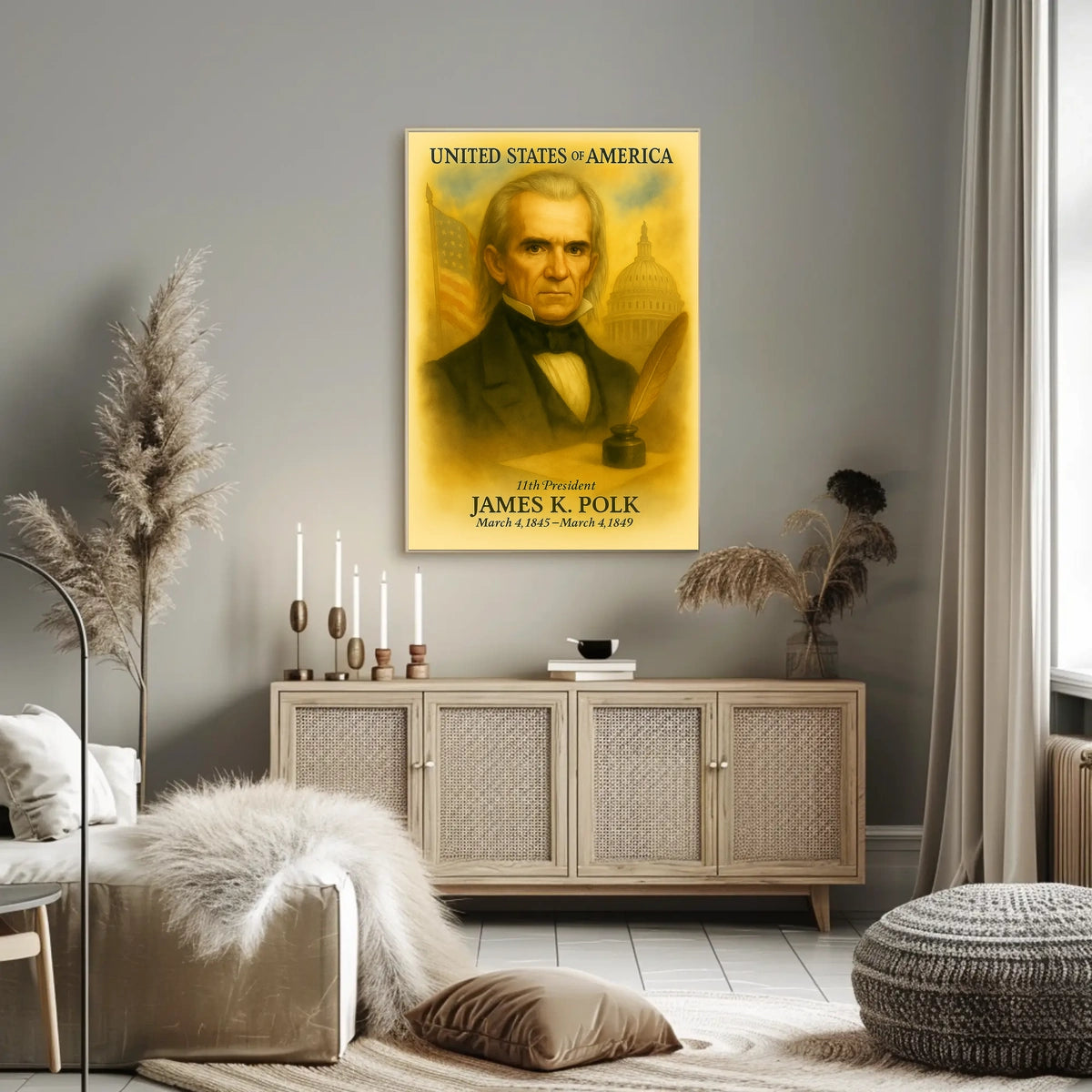 James K. Polk 11th President of the United States Vintage Watercolor Poster