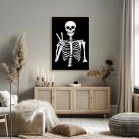 Skeleton Peace Sign Black Background Monochromatic Poster