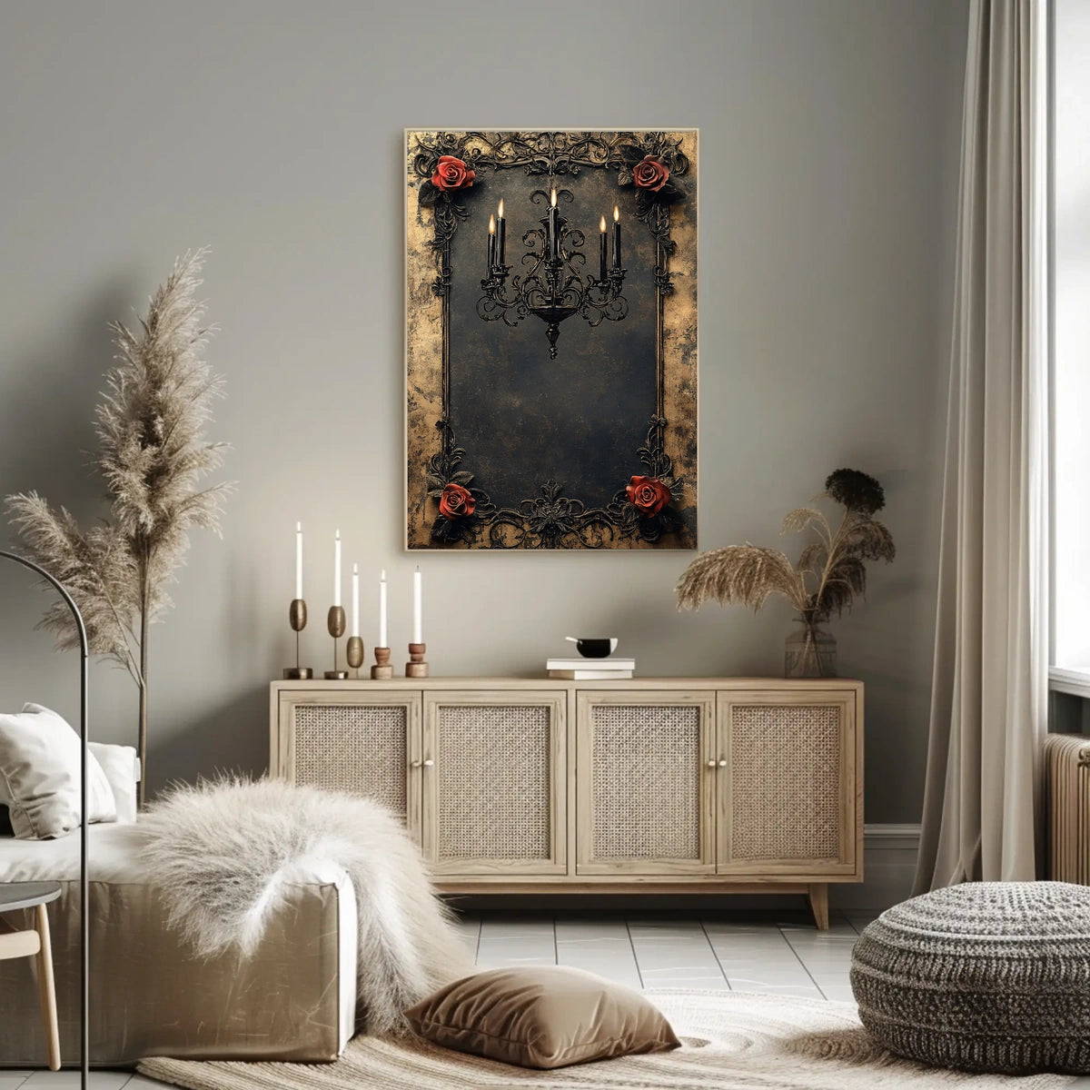Gothic Chandelier and Roses Art Print Poster