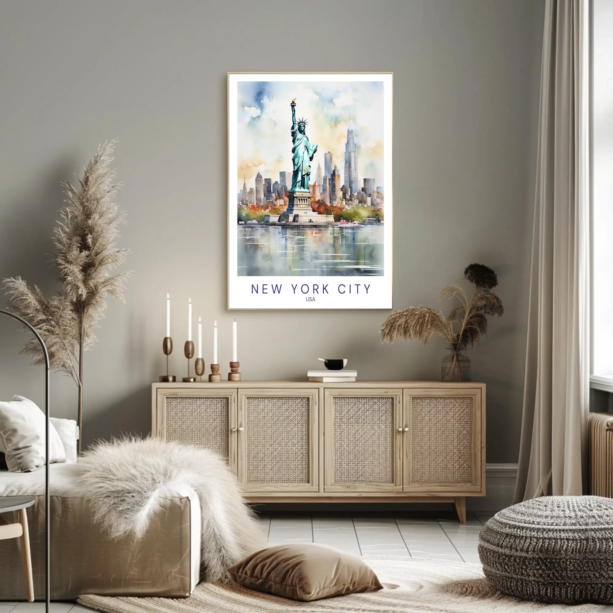 New York City Skyline and Liberty Travel Poster PosterGoat