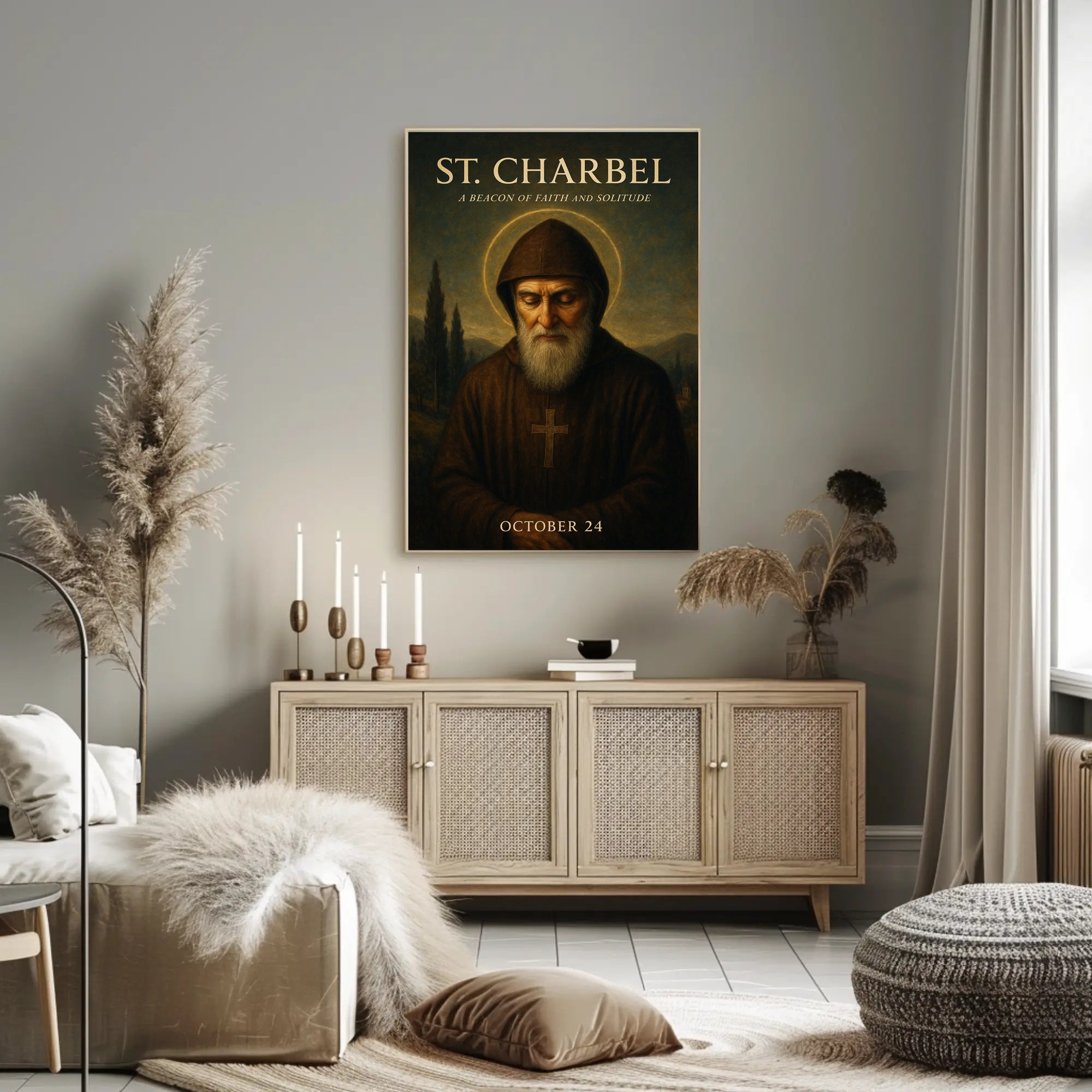 St Charbel Devotional Poster Religious Wall Art