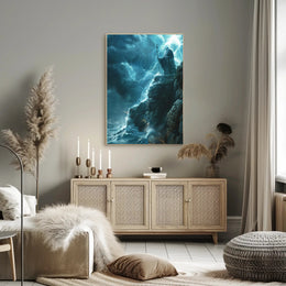 Mystical Storm Wizard Overlooking Ocean Fantasy or Mythology Poster PosterGoat