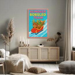Reindeer Bobsled Team Poster