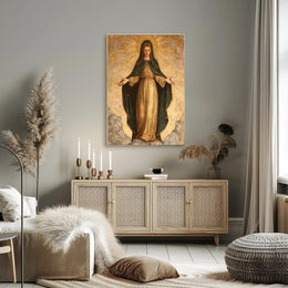 Religious Iconography Poster: Virgin Mary in Golden Aura