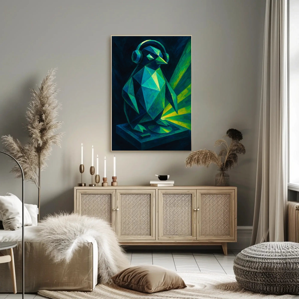 Geometric Penguin With Headphones Poster