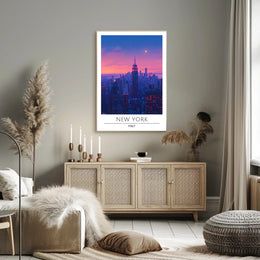 New York City Twilight Skyline Poster Vintage Wall Art
