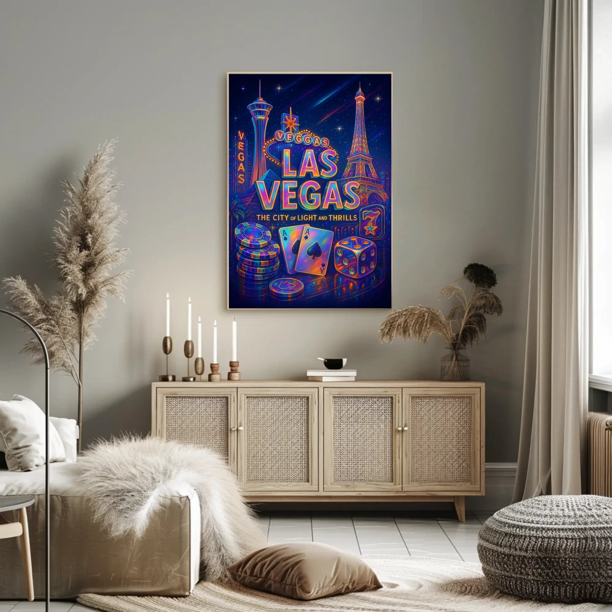 Las Vegas Poster Neon Lights Wall Art For Living Rooms