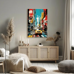 Vibrant Yellow Taxis and Liberty: Bold New York Travel Poster