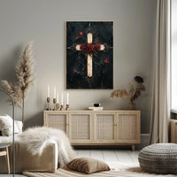 Gothic Cross Roses Art Piece Abstract Artistic Pop Culture Poster