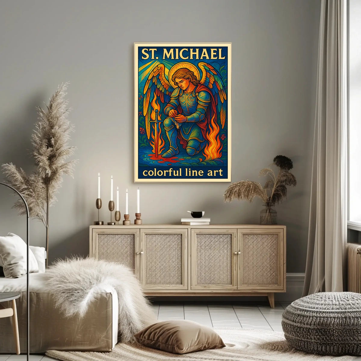 St. Michael Colorful Line Art Poster