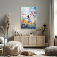 Vibrant Young Girl Spinning Ribbon Decorative Artwork Poster