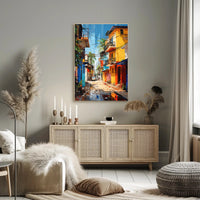 Vibrant Tropical Urban Street Scene Artistic Poster