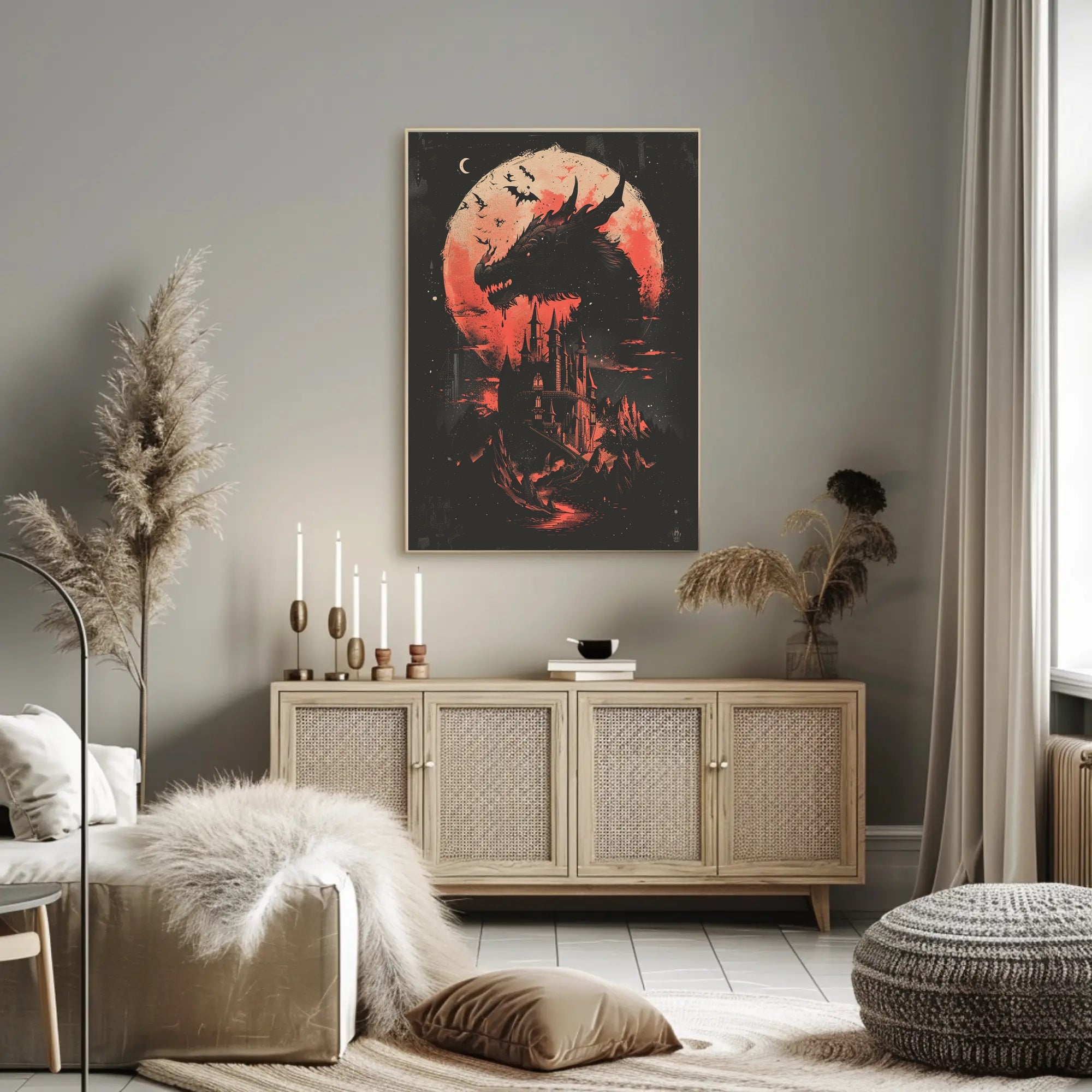 Dark Gothic Dragon Castle Fantasy Art Poster PosterGoat