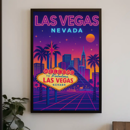 Las Vegas Nevada Neon Retro Skyline Poster
