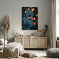 The poster displays a gothic and romantic theme. Three ornately designed lanterns emit Travel Poster