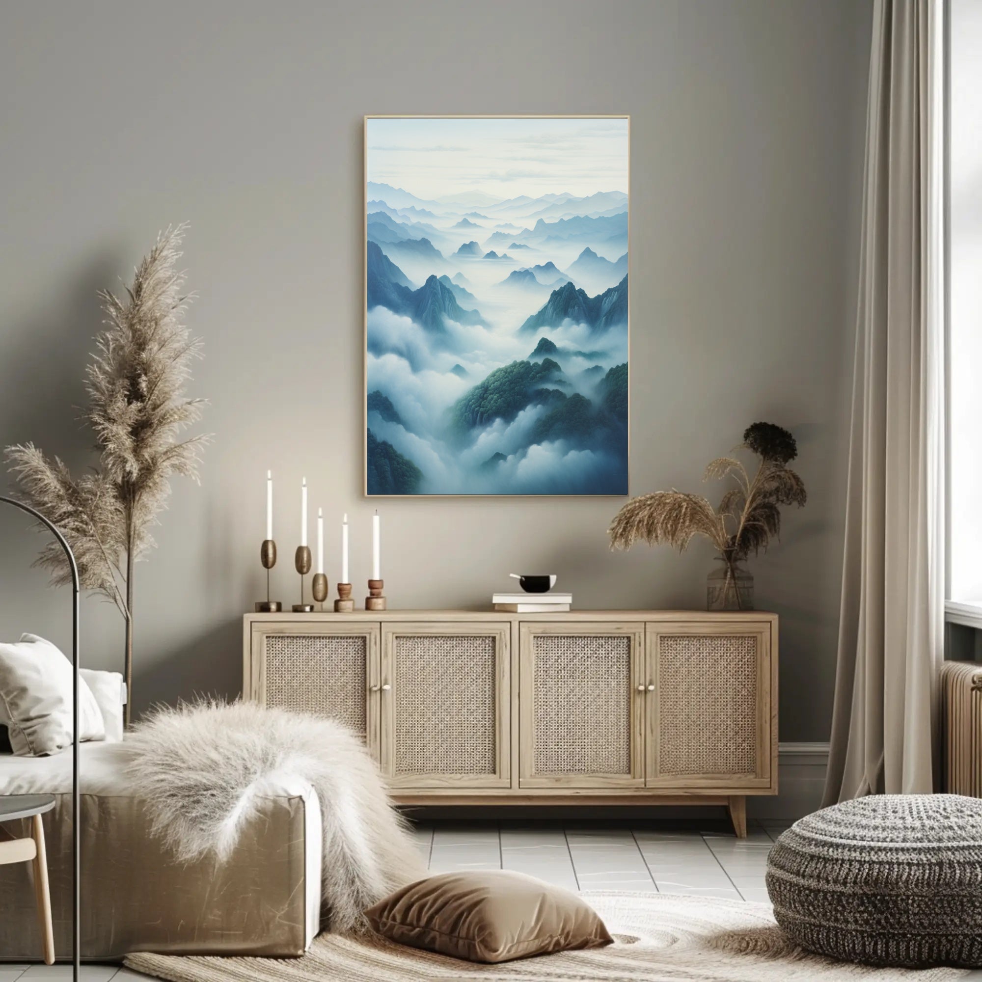 Serene Mountain Landscape Artwork with Tranquil Nature Poster