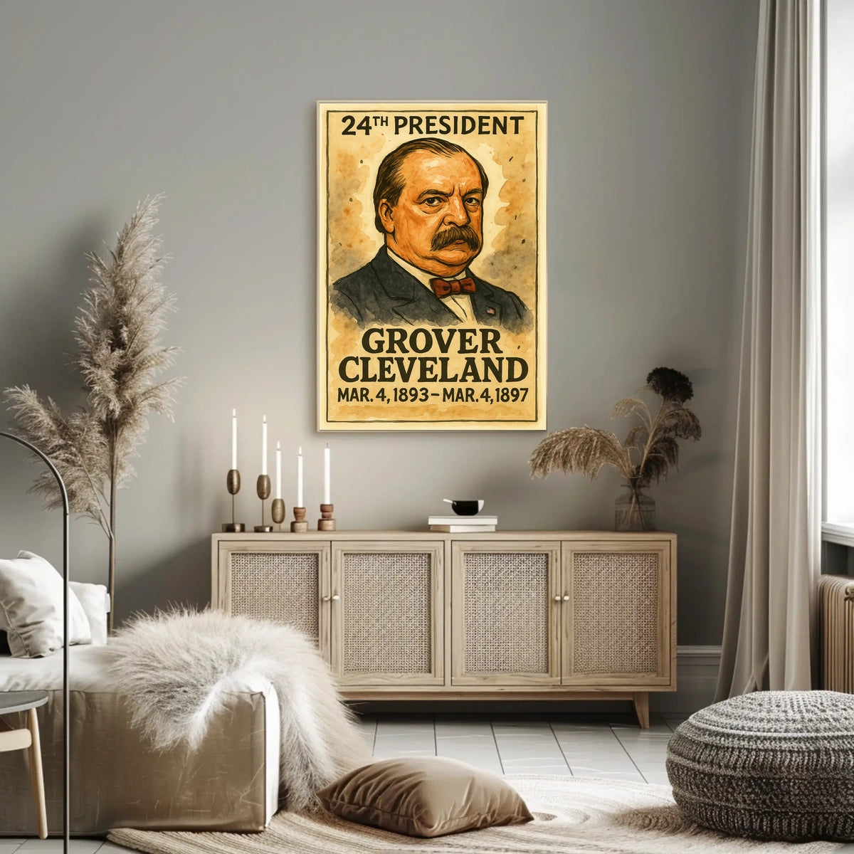 Grover Cleveland 24th President of the United States Exaggerated Cartoon Sketch Poster