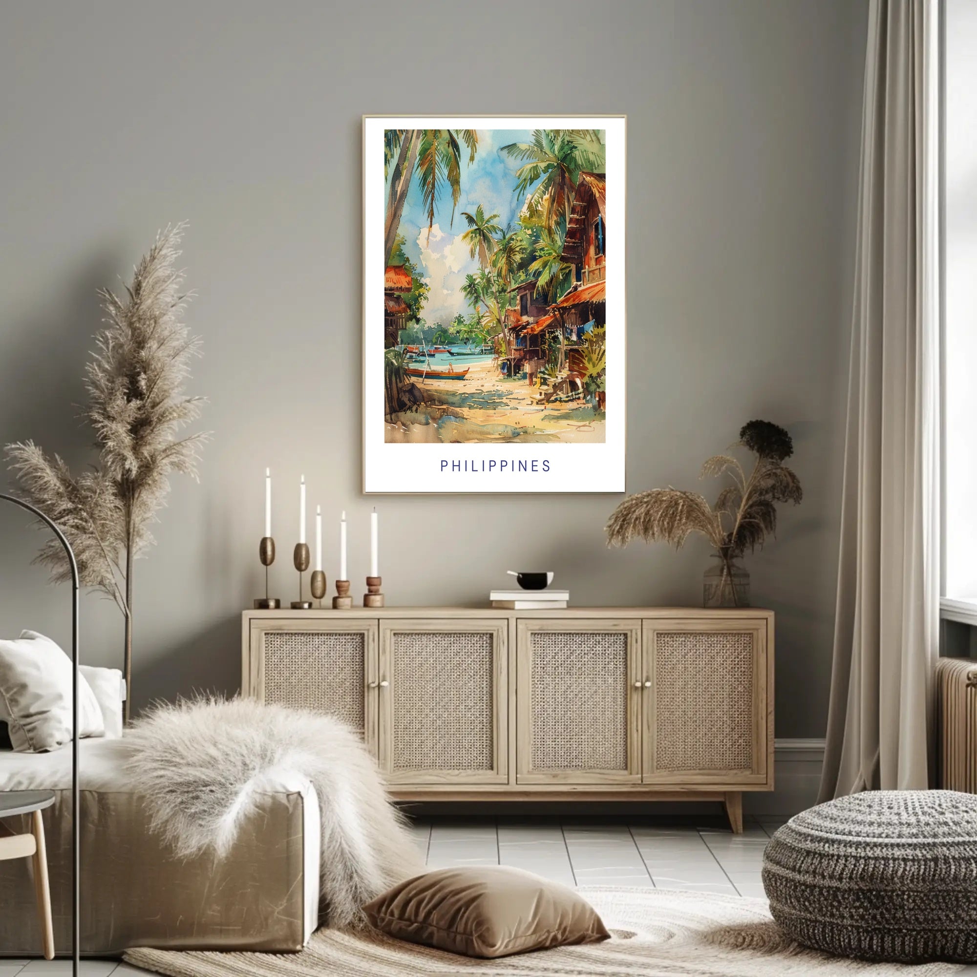Tropical Coastal Serenity in Watercolor Travel Poster PosterGoat