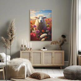Sheep in Vibrant Field Animal Poster