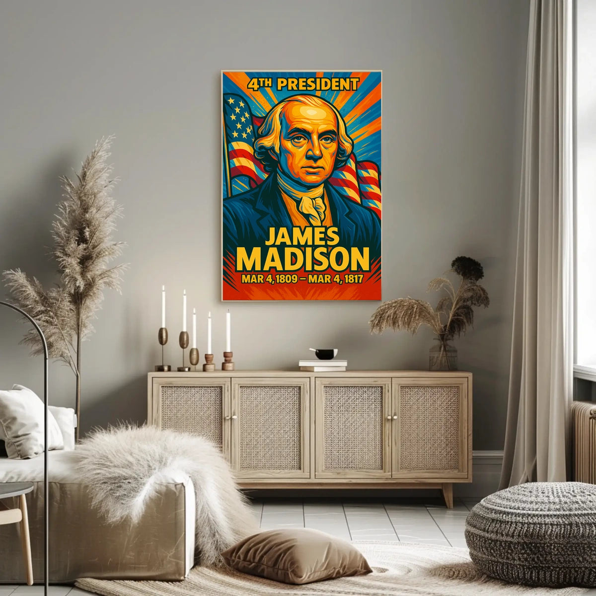 James Madison 4th President of the United States Colorful Comic Book Style Poster