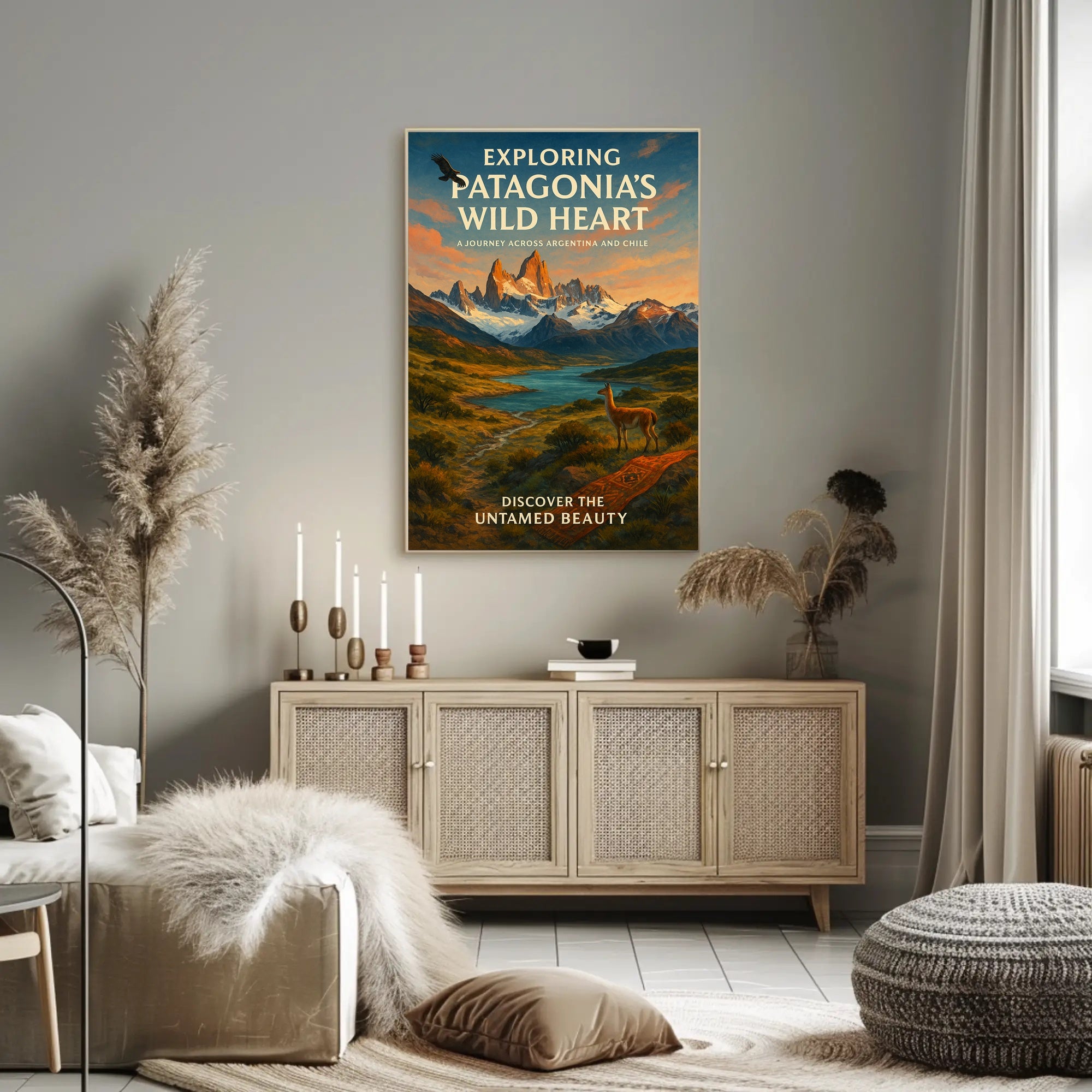 Majestic Patagonia Landscape with Llama Travel Poster