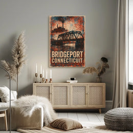 Bridgeport Skyline Connecticut Harbor View Urban Cityscape Photography Realism Coastal Timeless Heritage Poster