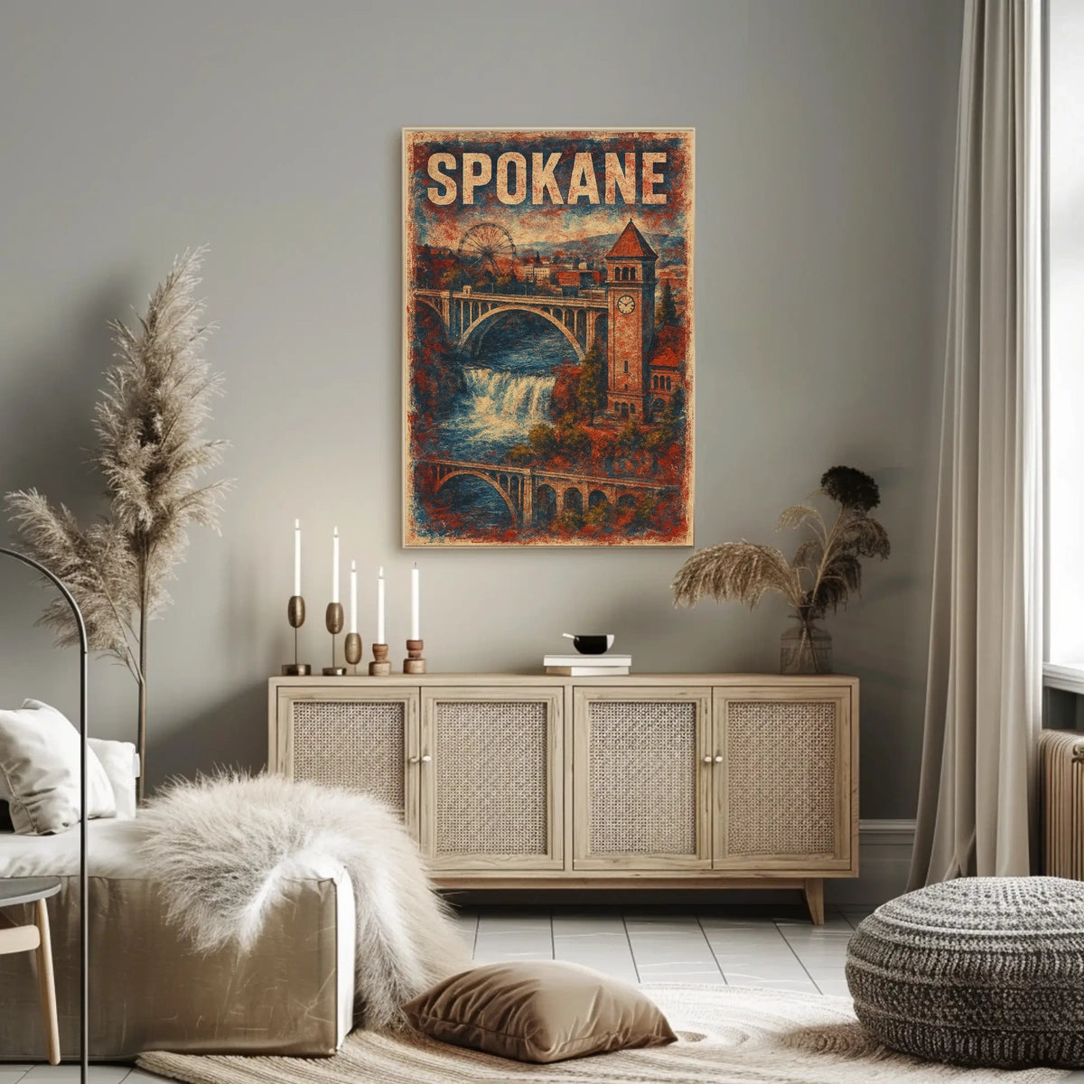 Vintage Spokane Clock Tower Steampunk Collectors Poster