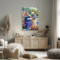 postal worker placing letters Poster