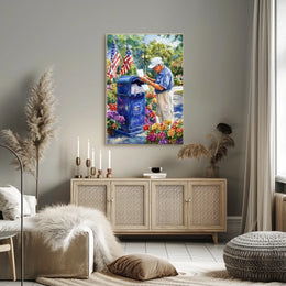 postal worker placing letters Poster