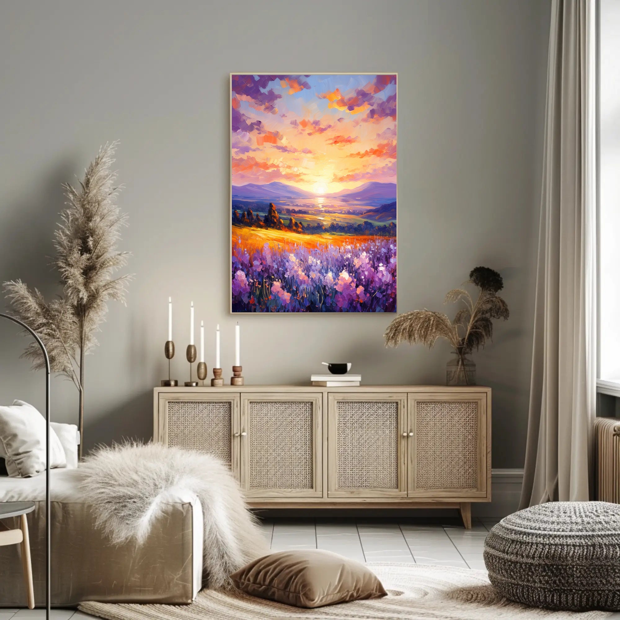 Vibrant Sunset Over Fields Poster