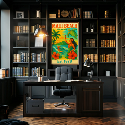 Maui Beach Hawaii Surf Dancer Est 1828 Vintage Travel Poster