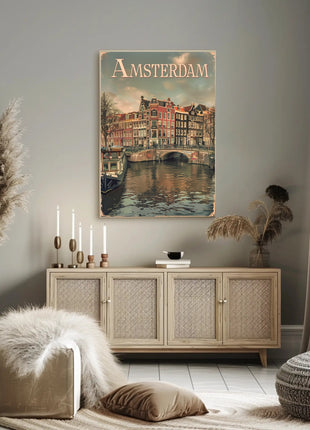 Amsterdam's Historic Canals Vintage Urban or Cityscape Poster