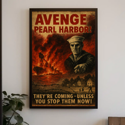 Avenge Pearl Harbor Dramatic WWII Propaganda Poster
