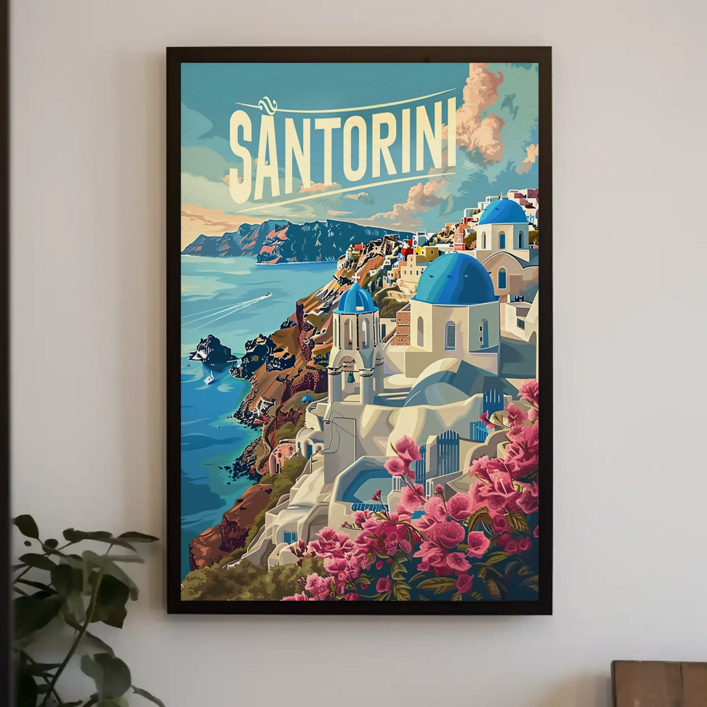Santorini Greece Clifftop Village Travel Poster
