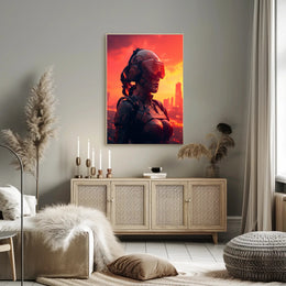 Cybernetic Sentinel At Sunset Poster PosterGoat