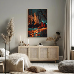 Post-Apocalyptic Urban Sunset: Nature Reclaims Cityscape PosterGoat