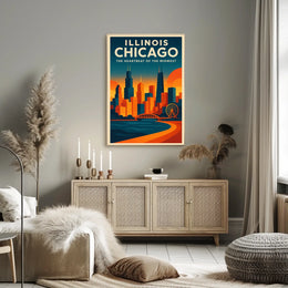 Chicago Skyline Architecture Ferris Wheel Urban Poster